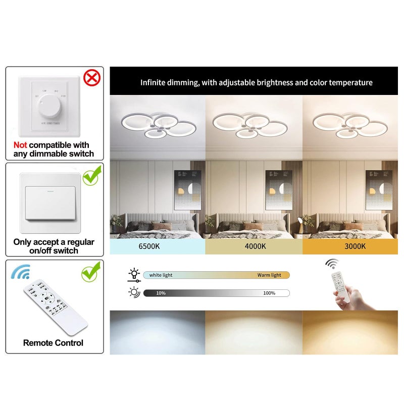 Ganeed Dimmable Modern Ceiling Light,Metal Acrylic LED Flush Mount Ceiling Light Fixtures,56W LED Chandelier Light Fixture for Living Room Kitchen Bedroom Dinner Room,3000-6500K - Image 2